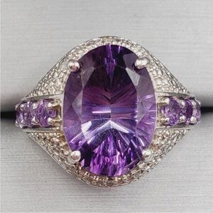 925 Sterling Silver Ring Amethyst Ring Purple Ring Oval Statement Ring size 8